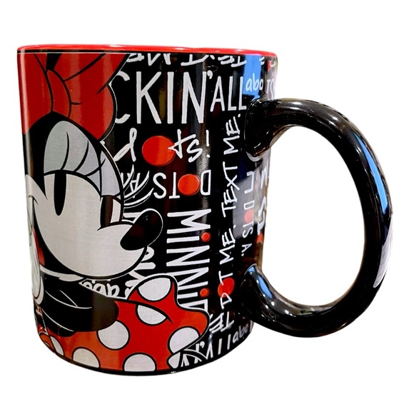 Disney Large Black & Red Minnie Mouse Typographic Ceramic Mug 20 oz. - Picture 4 of 9